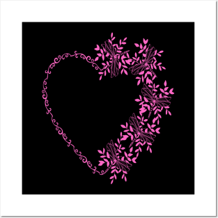 Cute colorful heart with dragonflies Posters and Art